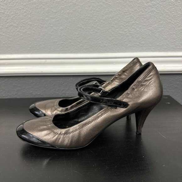 Prada Calzature Donna Mary Jane Heels Graphite Black Strappy Womens Size 39.5 - Picture 2 of 11